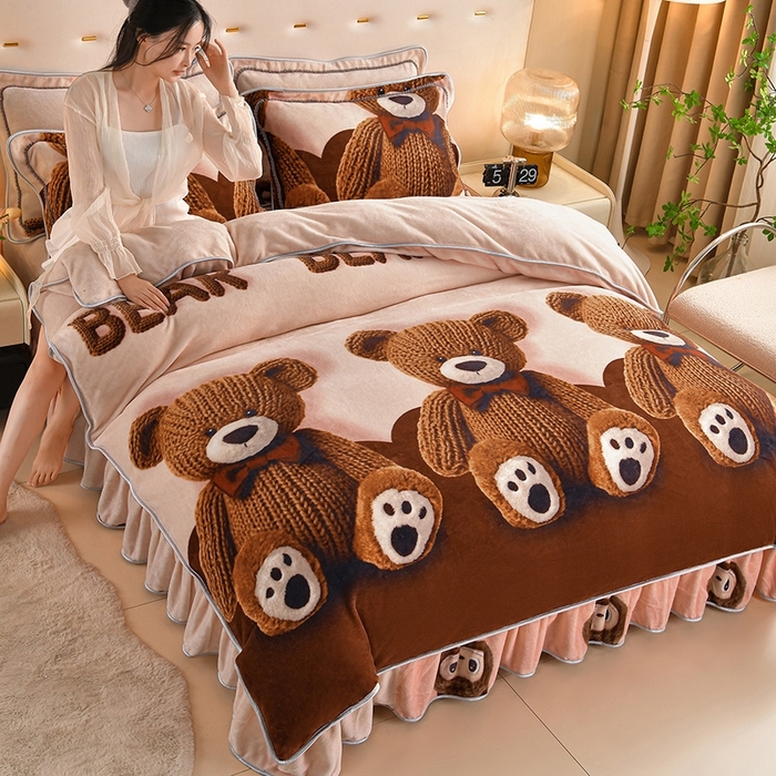 91家纺网 家纺一手货源 找家纺 （总）雅芝蓝 2025新款8-9斤高克重印花牛奶绒四件套保暖绒套件直播爆款