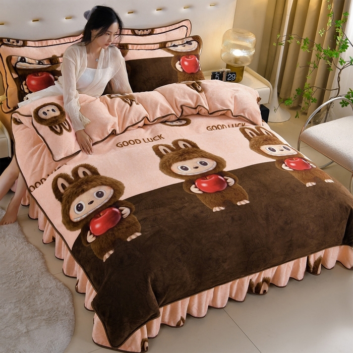 91家纺网 家纺一手货源 找家纺 （总）雅芝蓝 2025新款8-9斤高克重印花牛奶绒四件套保暖绒套件直播爆款