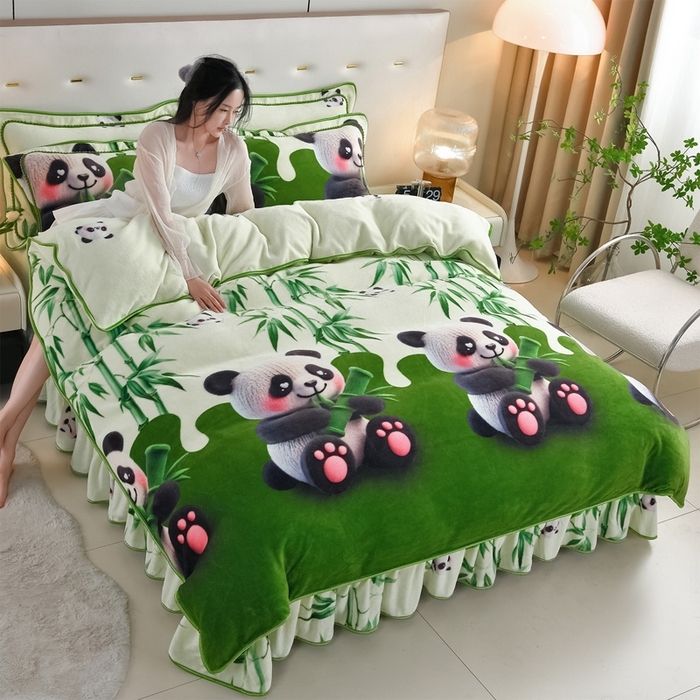 91家纺网 家纺一手货源 找家纺 （总）雅芝蓝 2025新款8-9斤高克重印花牛奶绒四件套保暖绒套件直播爆款