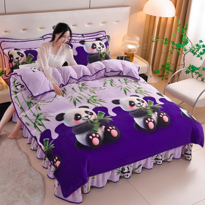 91家纺网 家纺一手货源 找家纺 （总）雅芝蓝 2025新款8-9斤高克重印花牛奶绒四件套保暖绒套件直播爆款