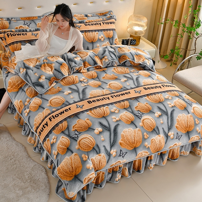 91家纺网 家纺一手货源 找家纺 （总）雅芝蓝 2025新款8-9斤高克重印花牛奶绒四件套保暖绒套件直播爆款