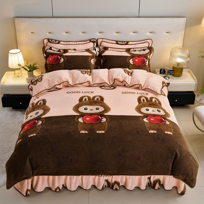 91家纺网 家纺一手货源 找家纺 （总）雅芝蓝 2025新款8-9斤高克重印花牛奶绒四件套保暖绒套件直播爆款