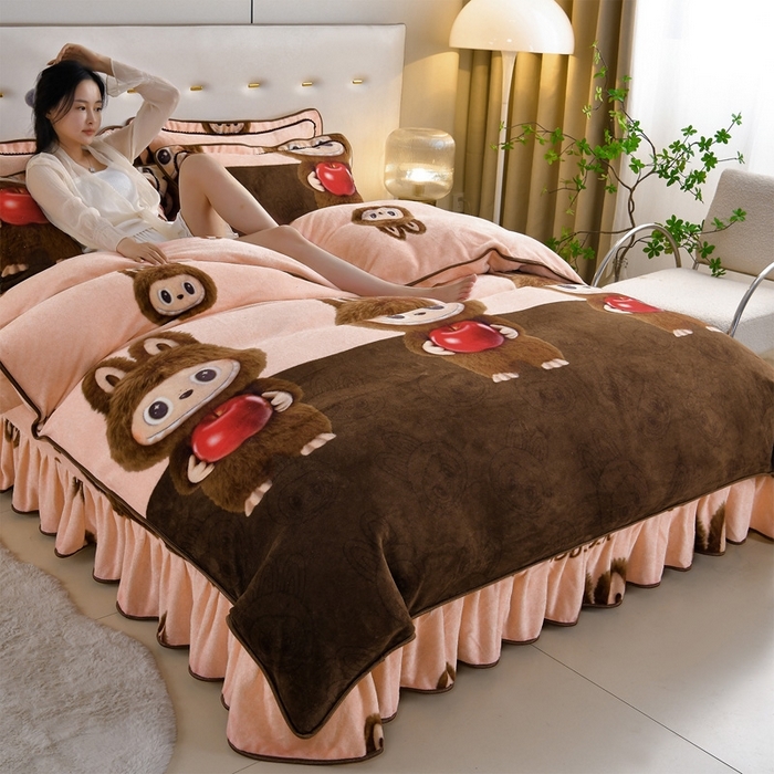 91家纺网 家纺一手货源 找家纺 （总）雅芝蓝 2025新款8-9斤高克重印花牛奶绒四件套保暖绒套件直播爆款