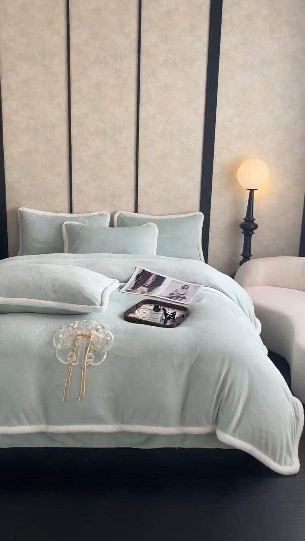 91家纺网 家纺一手货源 找家纺 诺梵家纺 2025新款兔毛包边中式绣花四件套-苏颜 苏颜-绿