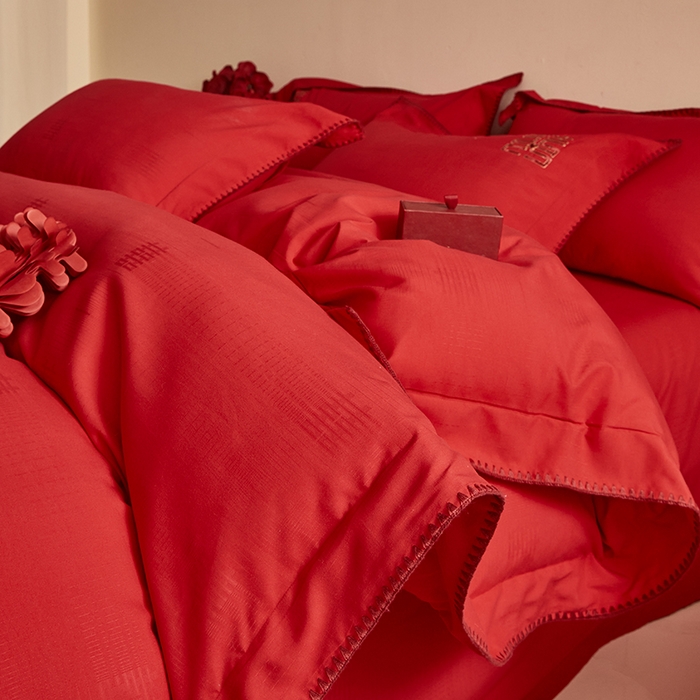 91家纺网 家纺一手货源 找家纺 （总）置顶家纺 2024新款今囍婚庆提花刺绣四件套