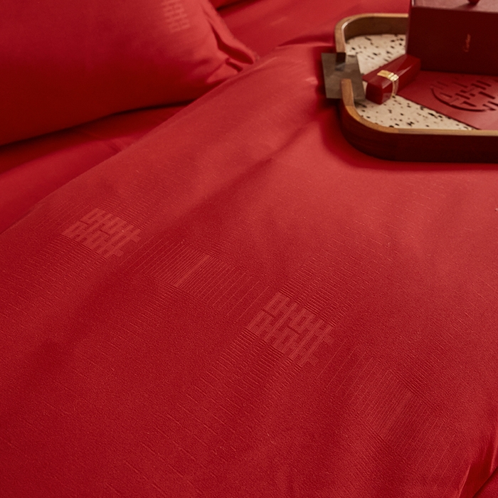 91家纺网 家纺一手货源 找家纺 （总）置顶家纺 2024新款今囍婚庆提花刺绣四件套