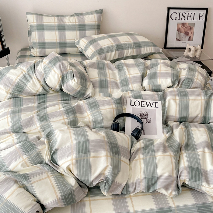 91家纺网 家纺一手货源 找家纺 耀悦家纺 2025新款40支全棉纯棉四件套ins卡通可爱风简约 绿调柔情