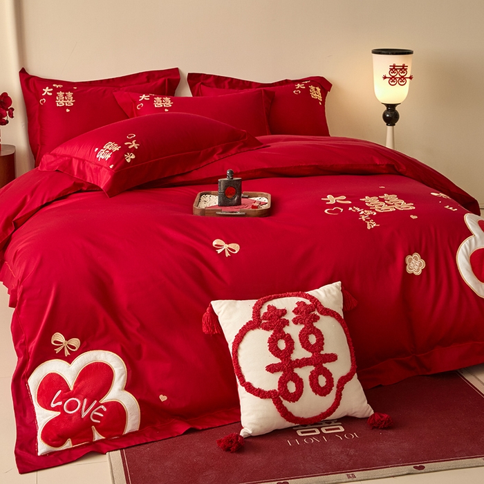 91家纺网 家纺一手货源 找家纺 （总）置顶家纺 2024新款婚庆亲肤贴布绣四件套-Mylove