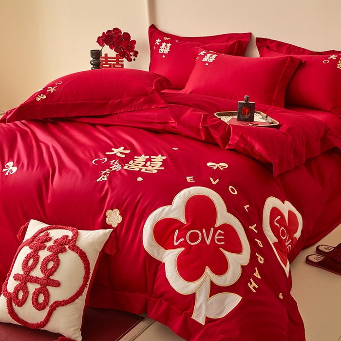 91家纺网 家纺一手货源 找家纺 （总）置顶家纺 2024新款婚庆亲肤贴布绣四件套-Mylove