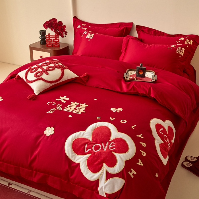 91家纺网 家纺一手货源 找家纺 （总）置顶家纺 2024新款婚庆亲肤贴布绣四件套-Mylove