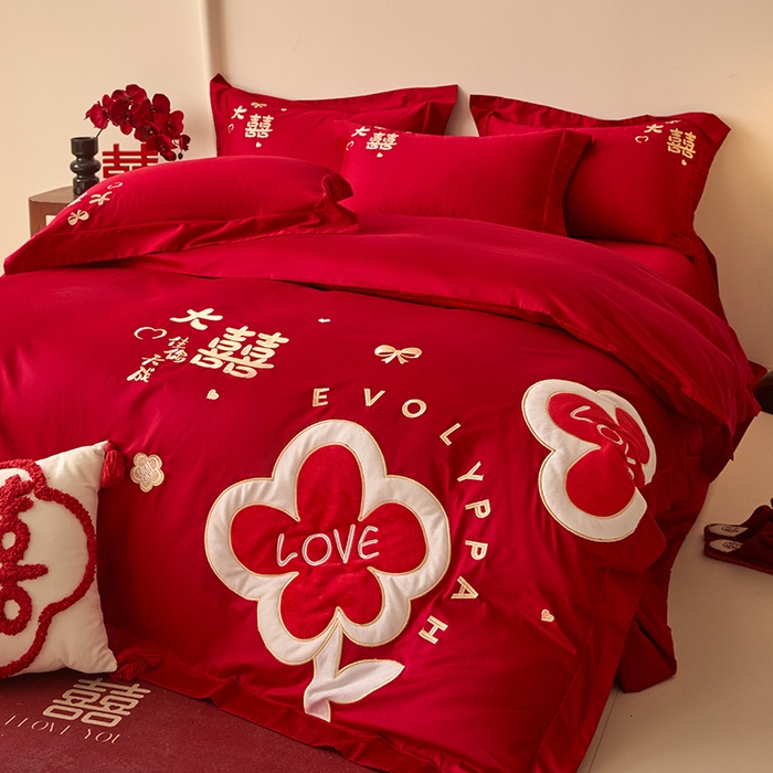 91家纺网 家纺一手货源 找家纺 （总）置顶家纺 2024新款婚庆亲肤贴布绣四件套-Mylove