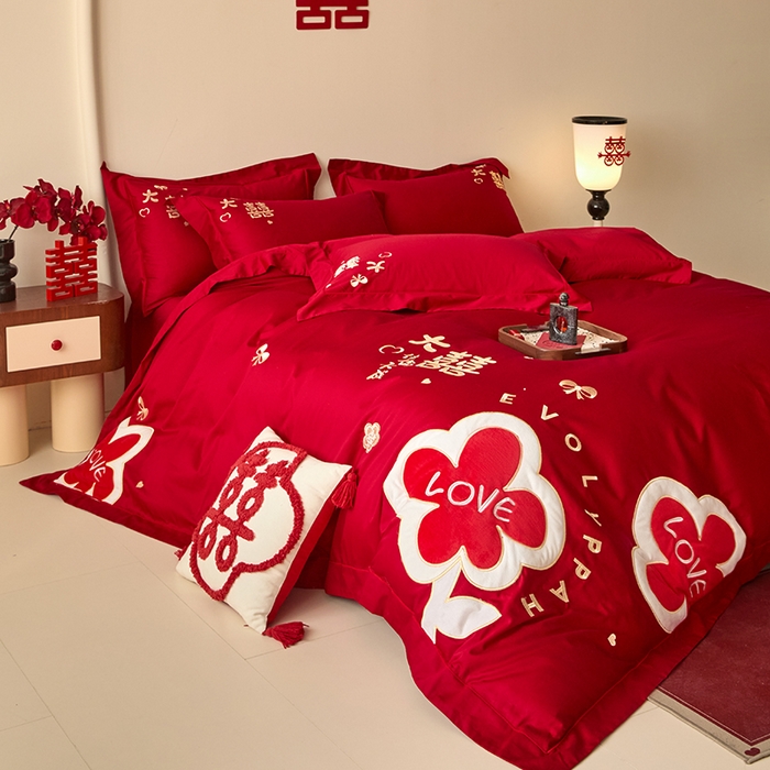 91家纺网 家纺一手货源 找家纺 （总）置顶家纺 2024新款婚庆亲肤贴布绣四件套-Mylove