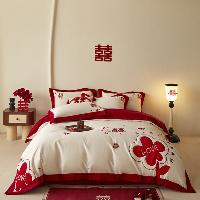 置顶家纺 2024新款婚庆亲肤贴布绣四件套-Mylove Mylove-奶玉