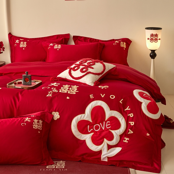 91家纺网 家纺一手货源 找家纺 （总）置顶家纺 2024新款婚庆亲肤贴布绣四件套-Mylove