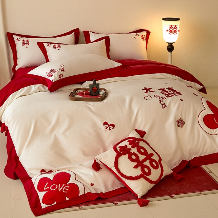 91家纺网 家纺一手货源 找家纺 置顶家纺 2024新款婚庆亲肤贴布绣四件套-Mylove Mylove-奶玉