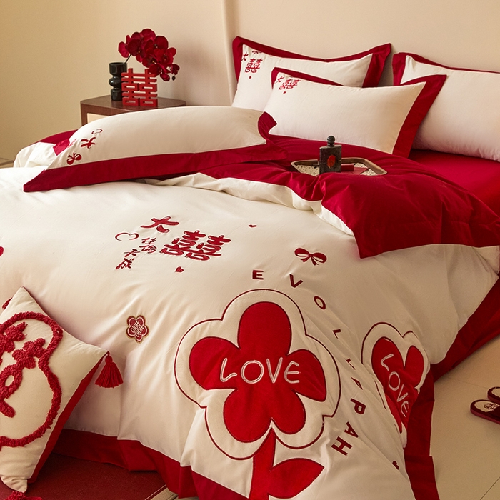 91家纺网 家纺一手货源 找家纺 置顶家纺 2024新款婚庆亲肤贴布绣四件套-Mylove Mylove-奶玉