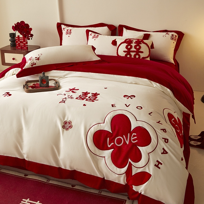 91家纺网 家纺一手货源 找家纺 置顶家纺 2024新款婚庆亲肤贴布绣四件套-Mylove Mylove-奶玉