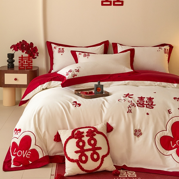 91家纺网 家纺一手货源 找家纺 置顶家纺 2024新款婚庆亲肤贴布绣四件套-Mylove Mylove-奶玉