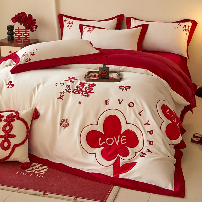 91家纺网 家纺一手货源 找家纺 置顶家纺 2024新款婚庆亲肤贴布绣四件套-Mylove Mylove-奶玉