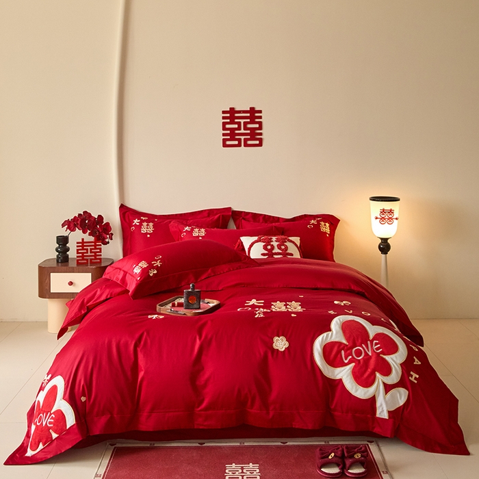 置顶家纺 2024新款婚庆亲肤贴布绣四件套-Mylove Mylove-纯红