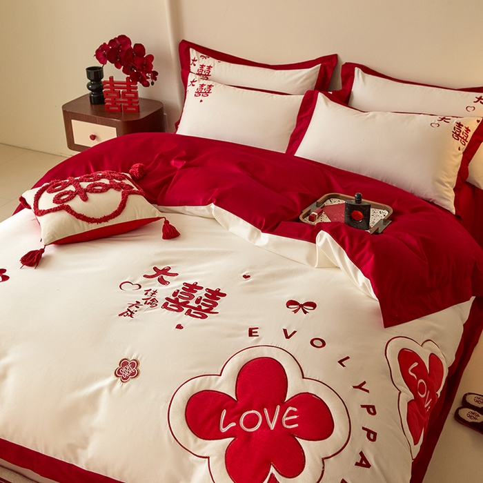 91家纺网 家纺一手货源 找家纺 置顶家纺 2024新款婚庆亲肤贴布绣四件套-Mylove Mylove-奶玉