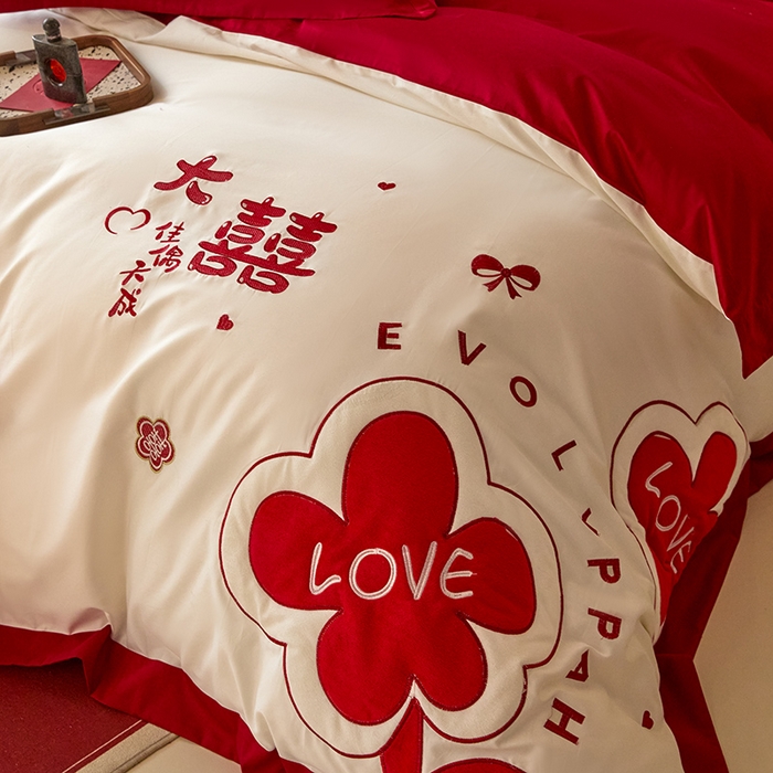 91家纺网 家纺一手货源 找家纺 置顶家纺 2024新款婚庆亲肤贴布绣四件套-Mylove Mylove-奶玉