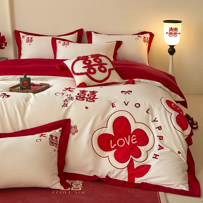 91家纺网 家纺一手货源 找家纺 置顶家纺 2024新款婚庆亲肤贴布绣四件套-Mylove Mylove-奶玉