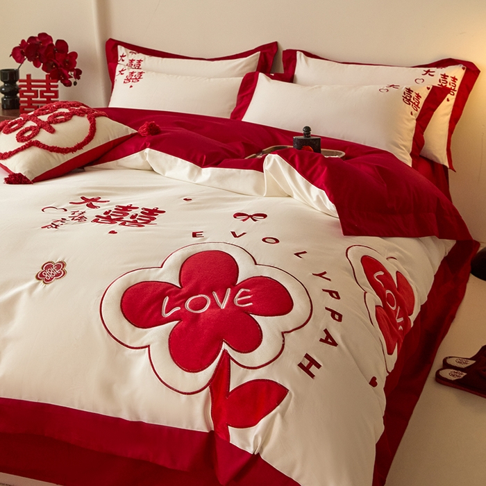 91家纺网 家纺一手货源 找家纺 置顶家纺 2024新款婚庆亲肤贴布绣四件套-Mylove Mylove-奶玉