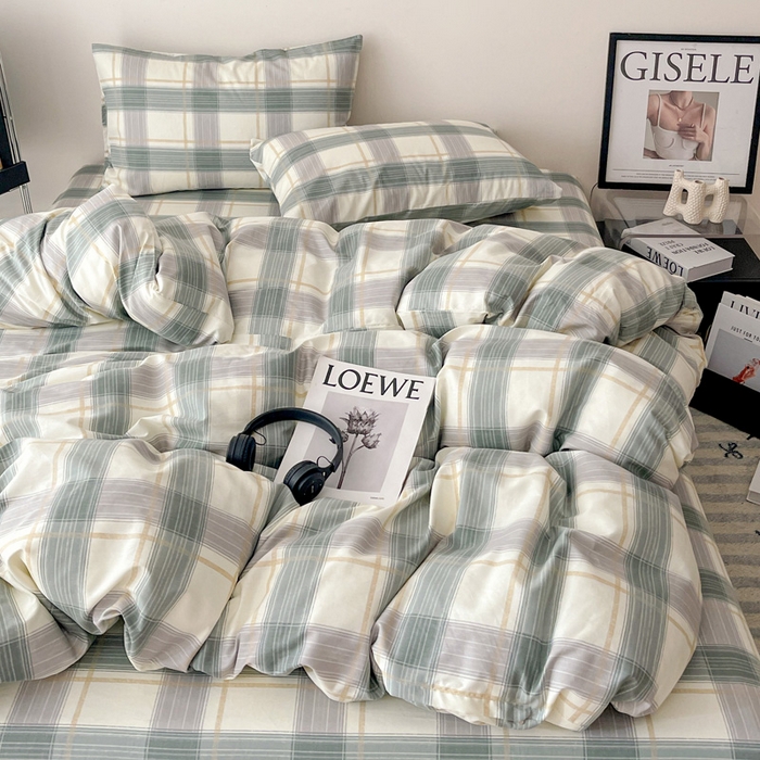 91家纺网 家纺一手货源 找家纺 耀悦家纺 2025新款40支全棉纯棉四件套ins卡通可爱风简约 绿调柔情