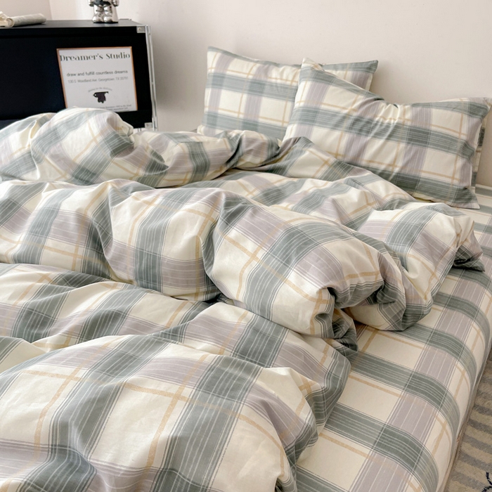 91家纺网 家纺一手货源 找家纺 耀悦家纺 2025新款40支全棉纯棉四件套ins卡通可爱风简约 绿调柔情