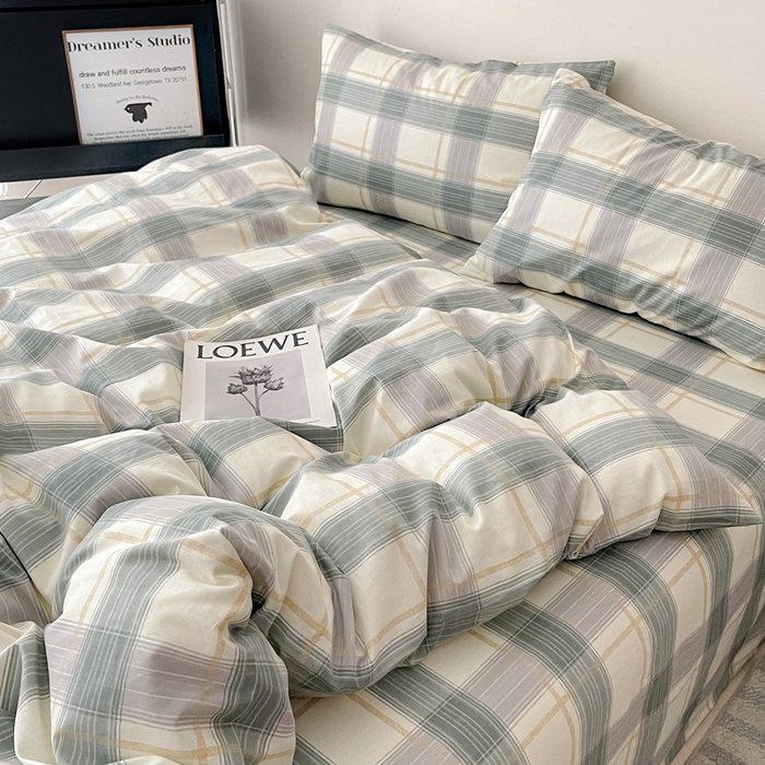 91家纺网 家纺一手货源 找家纺 耀悦家纺 2025新款40支全棉纯棉四件套ins卡通可爱风简约 绿调柔情