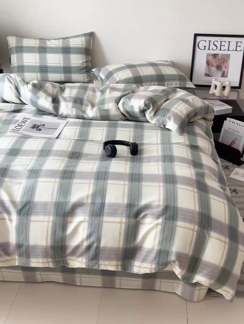 91家纺网 家纺一手货源 找家纺 耀悦家纺 2025新款40支全棉纯棉四件套ins卡通可爱风简约 绿调柔情