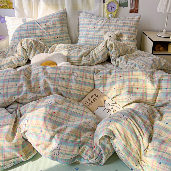 91家纺网 家纺一手货源 找家纺 耀悦家纺 2025新款40支全棉纯棉四件套ins卡通可爱风简约 摩登线描小狗