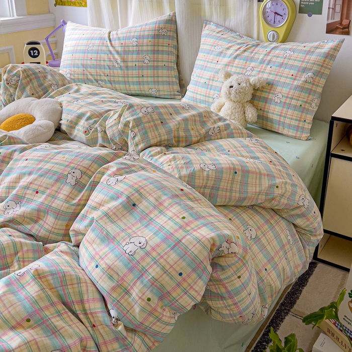 91家纺网 家纺一手货源 找家纺 耀悦家纺 2025新款40支全棉纯棉四件套ins卡通可爱风简约 摩登线描小狗