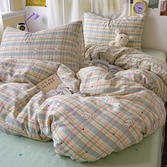 91家纺网 家纺一手货源 找家纺 耀悦家纺 2025新款40支全棉纯棉四件套ins卡通可爱风简约 摩登线描小狗