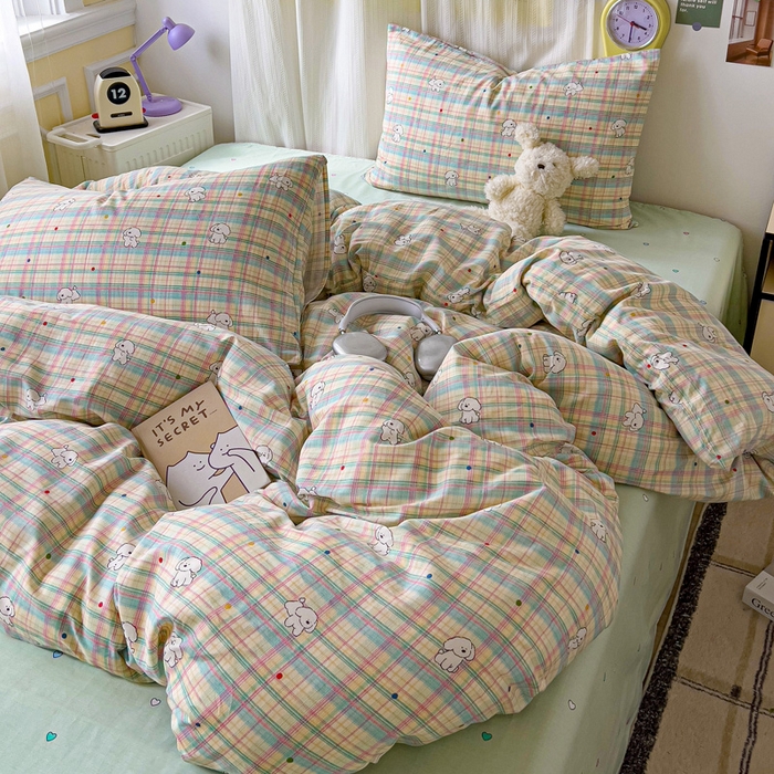 91家纺网 家纺一手货源 找家纺 耀悦家纺 2025新款40支全棉纯棉四件套ins卡通可爱风简约 摩登线描小狗