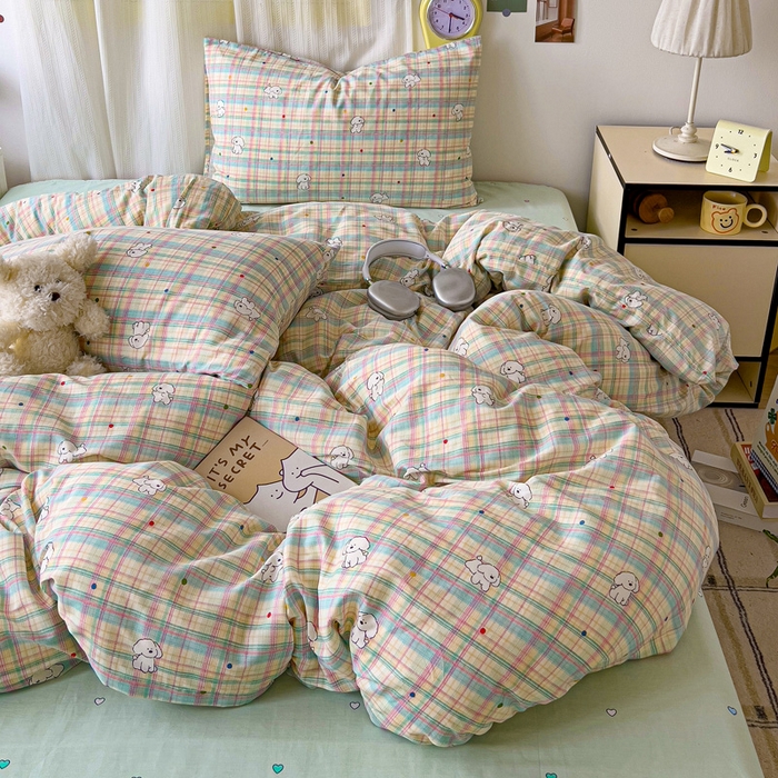 91家纺网 家纺一手货源 找家纺 耀悦家纺 2025新款40支全棉纯棉四件套ins卡通可爱风简约 摩登线描小狗