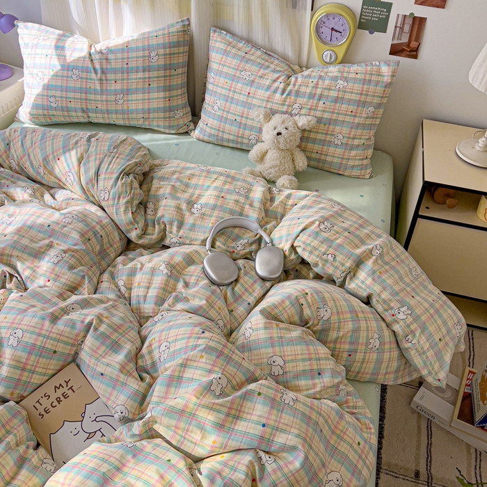 91家纺网 家纺一手货源 找家纺 耀悦家纺 2025新款40支全棉纯棉四件套ins卡通可爱风简约 摩登线描小狗