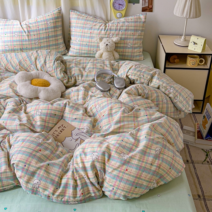 91家纺网 家纺一手货源 找家纺 耀悦家纺 2025新款40支全棉纯棉四件套ins卡通可爱风简约 摩登线描小狗