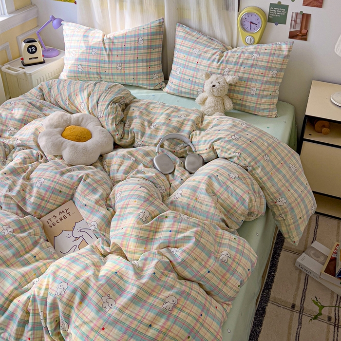 91家纺网 家纺一手货源 找家纺 耀悦家纺 2025新款40支全棉纯棉四件套ins卡通可爱风简约 摩登线描小狗