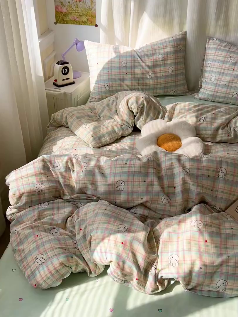 91家纺网 家纺一手货源 找家纺 耀悦家纺 2025新款40支全棉纯棉四件套ins卡通可爱风简约 摩登线描小狗