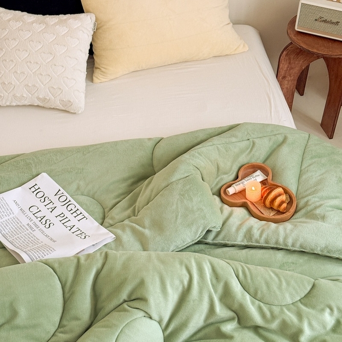 91家纺网 家纺一手货源 找家纺 申龙家纺 2025新款牛奶绒冬被 绿色