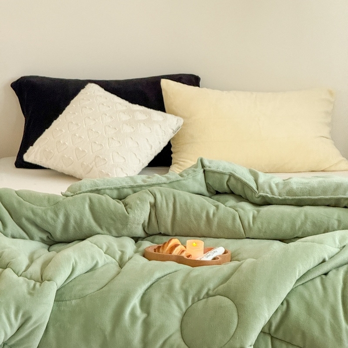 91家纺网 家纺一手货源 找家纺 申龙家纺 2025新款牛奶绒冬被 绿色