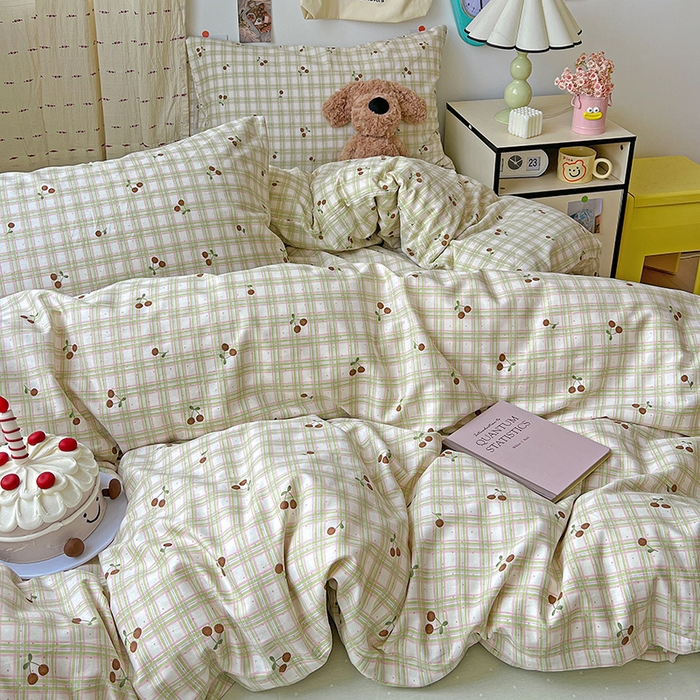 91家纺网 家纺一手货源 找家纺 耀悦家纺 2025新款40支全棉纯棉四件套ins卡通可爱风简约 阡陌樱桃