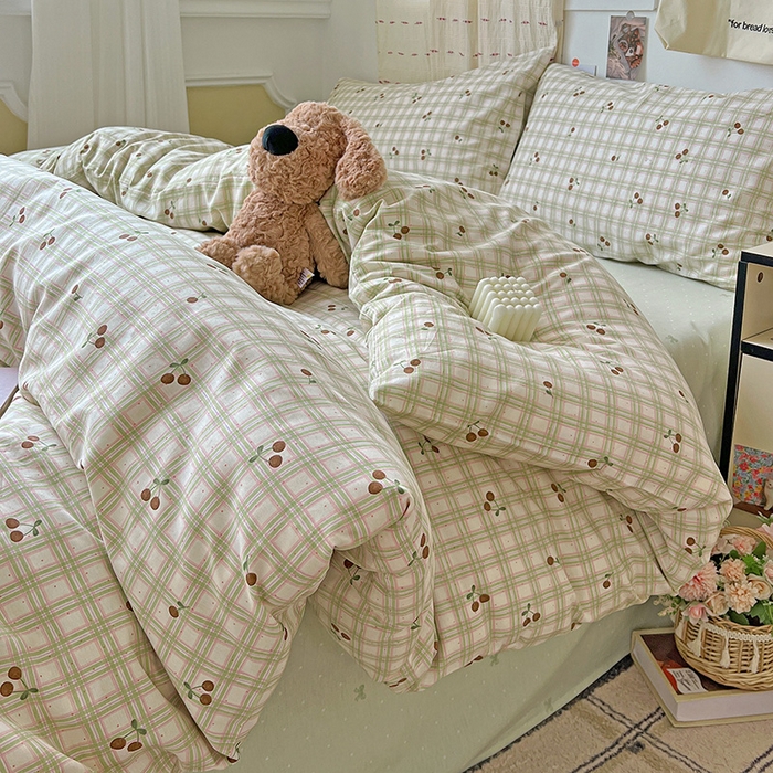 91家纺网 家纺一手货源 找家纺 耀悦家纺 2025新款40支全棉纯棉四件套ins卡通可爱风简约 阡陌樱桃