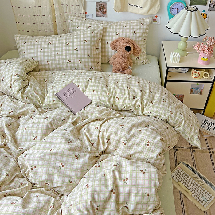 91家纺网 家纺一手货源 找家纺 耀悦家纺 2025新款40支全棉纯棉四件套ins卡通可爱风简约 阡陌樱桃