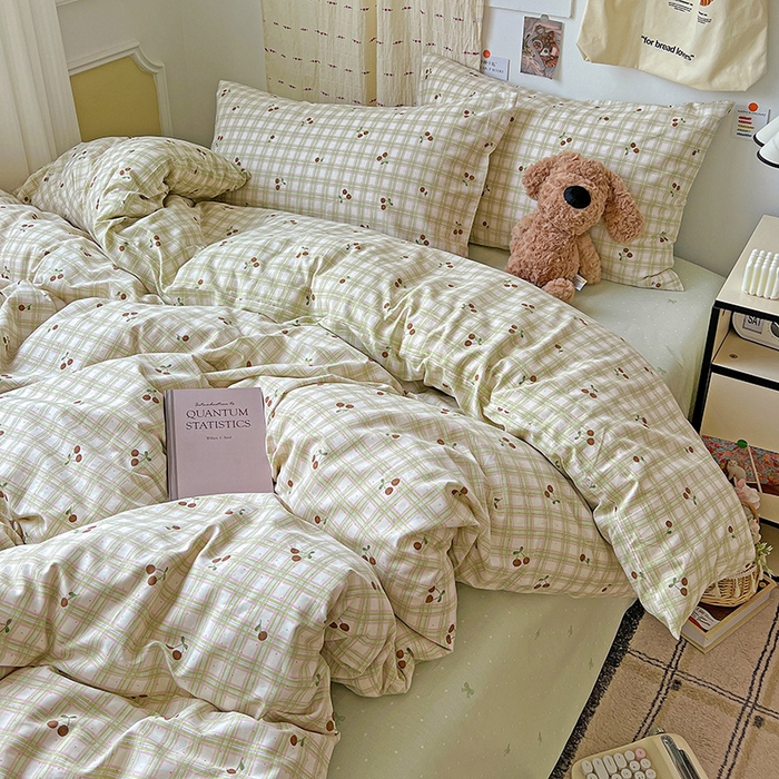 91家纺网 家纺一手货源 找家纺 耀悦家纺 2025新款40支全棉纯棉四件套ins卡通可爱风简约 阡陌樱桃