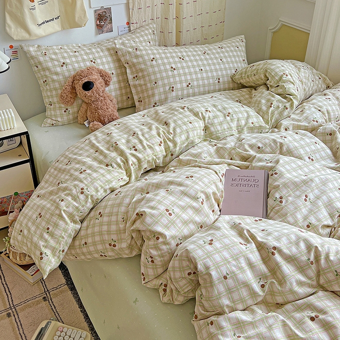 91家纺网 家纺一手货源 找家纺 耀悦家纺 2025新款40支全棉纯棉四件套ins卡通可爱风简约 阡陌樱桃