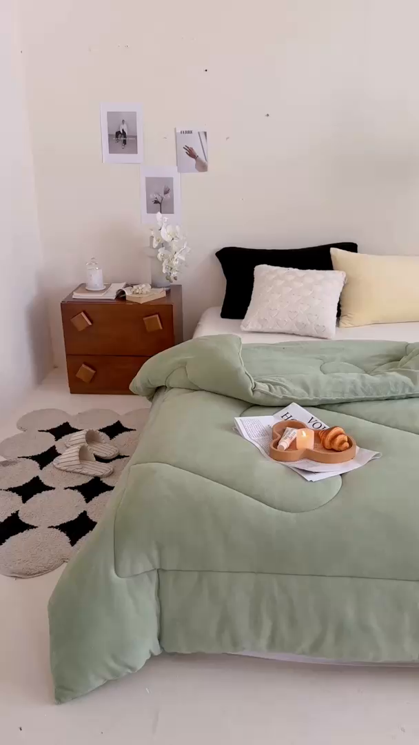 91家纺网 家纺一手货源 找家纺 申龙家纺 2025新款牛奶绒冬被 绿色