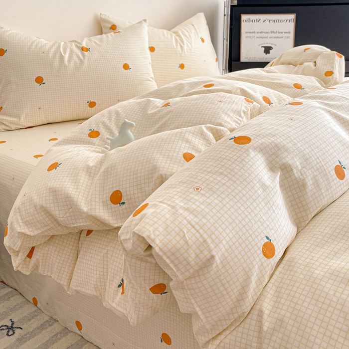 91家纺网 家纺一手货源 找家纺 耀悦家纺 2025新款40支全棉纯棉四件套ins卡通可爱风简约 小柑橘